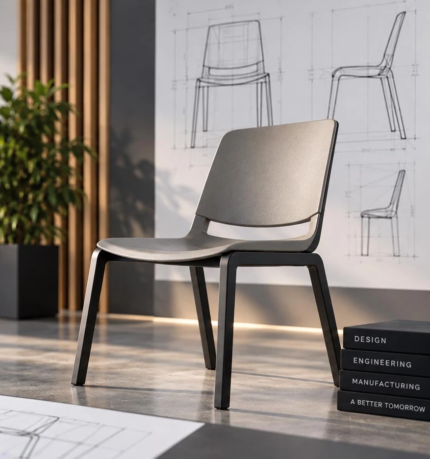 BIB-CAD product design — chair and engineering sketches